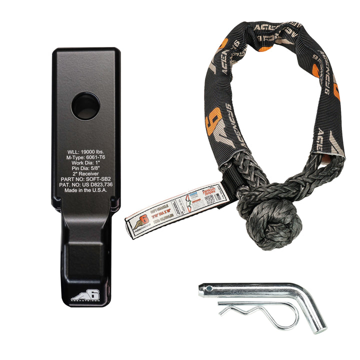 Agency 6 Soft Shackle Recovery Block with Soft Shackle &amp; Hitch Pin – 2" Receiver