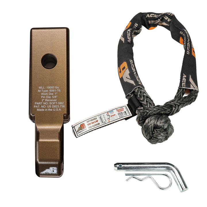 Agency 6 Soft Shackle Recovery Block with Soft Shackle &amp; Hitch Pin – 2" Receiver