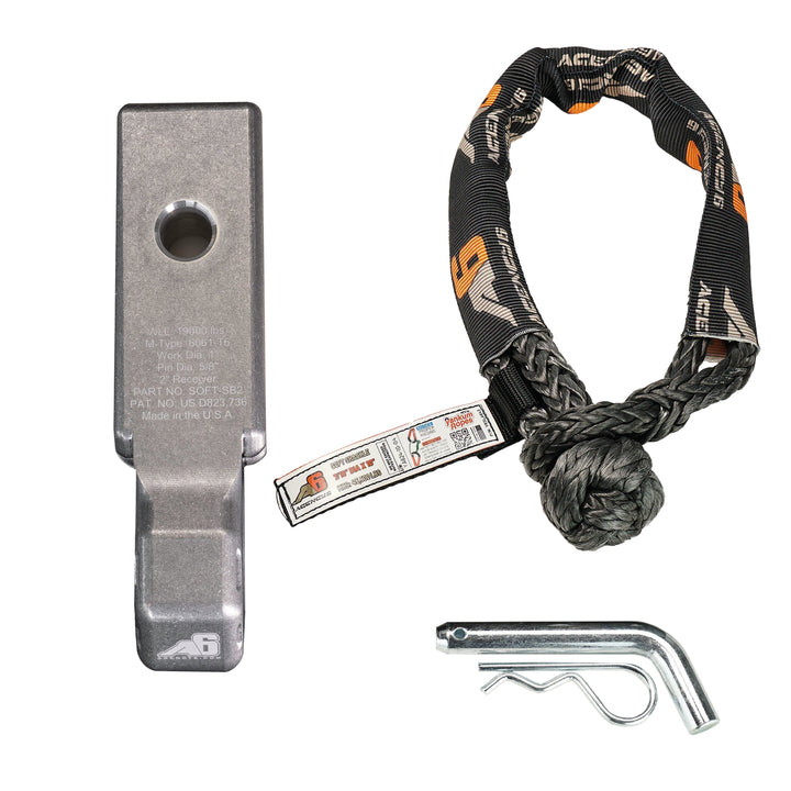 Agency 6 Soft Shackle Recovery Block with Soft Shackle &amp; Hitch Pin – 2" Receiver