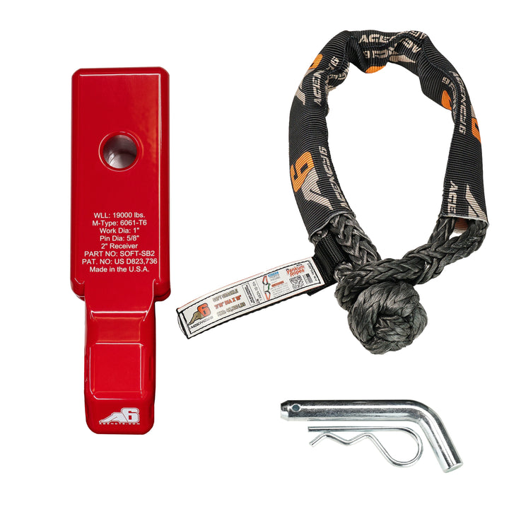 Agency 6 Soft Shackle Recovery Block with Soft Shackle &amp; Hitch Pin – 2" Receiver