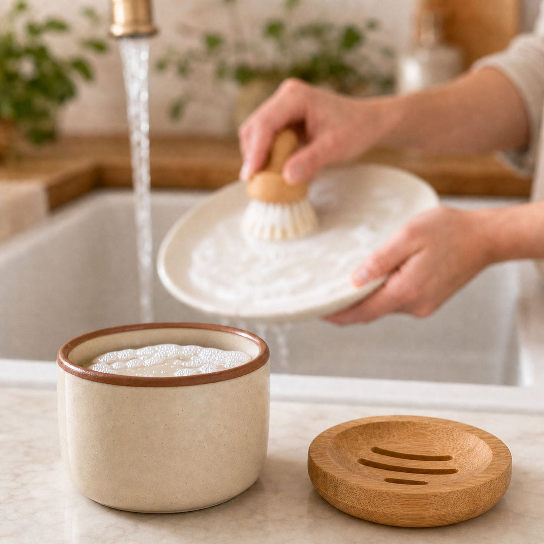 Solid Dish Soap Jar &amp; Brush