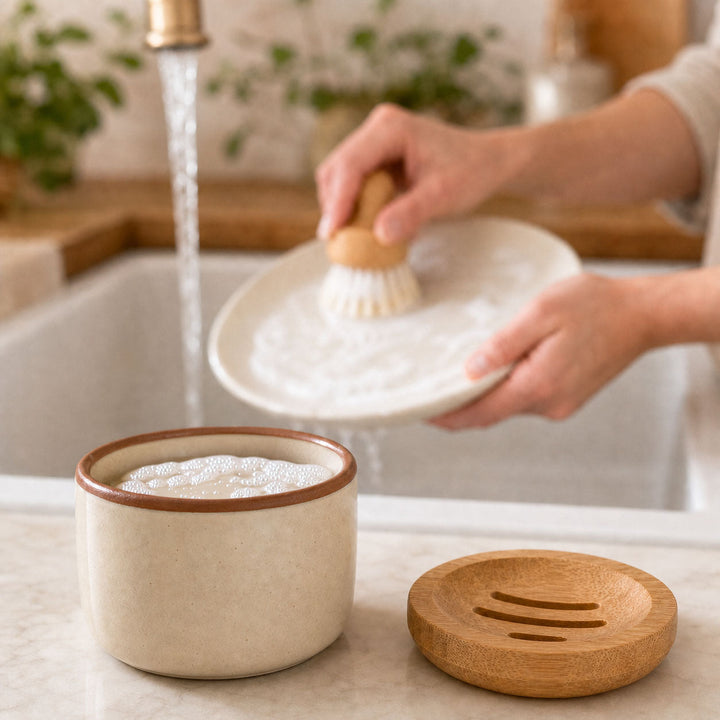 Solid Dish Soap Jar &amp; Brush